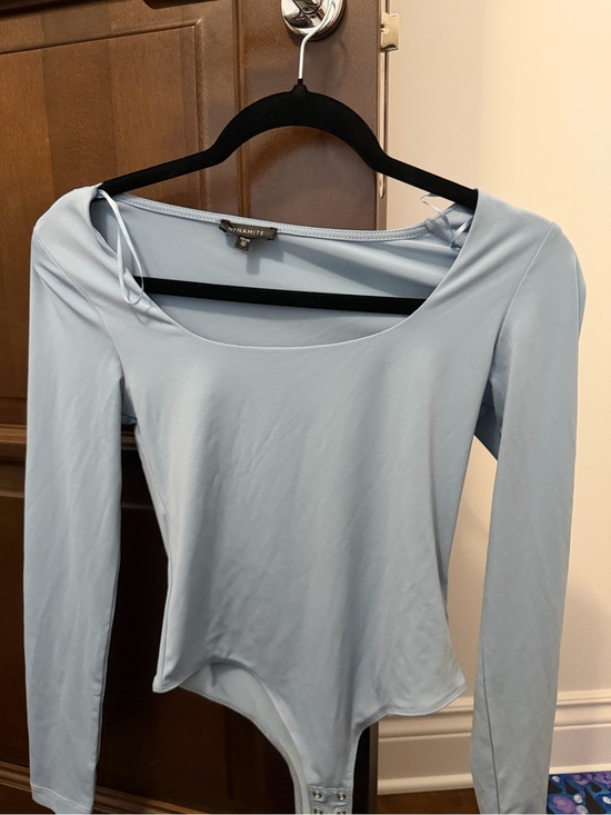 Dynamite Tops - Dynamite Pale Blue Long Sleeve Scoop Neck Bodysuit